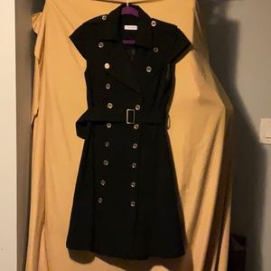 Calvin Klein Black button pea dress with belt size 4